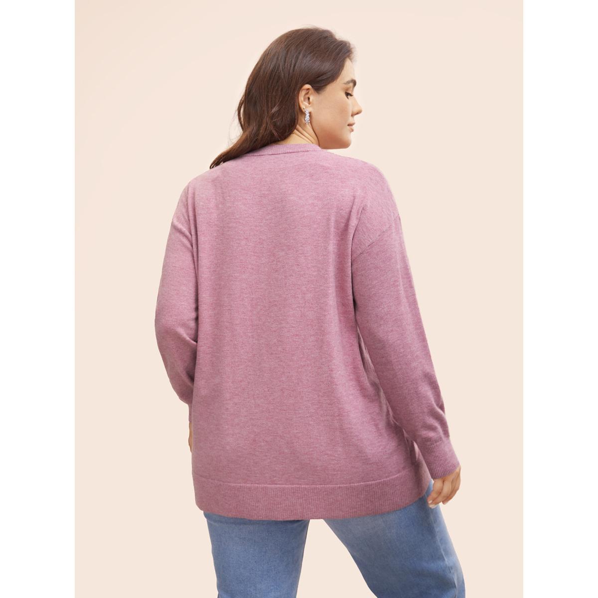 Plus Size Supersoft Essentials Button Slit Hem Pullover DustyPink Women Casual Long Sleeve V-neck Everyday Pullovers BloomChic 22-24/3X Product Image