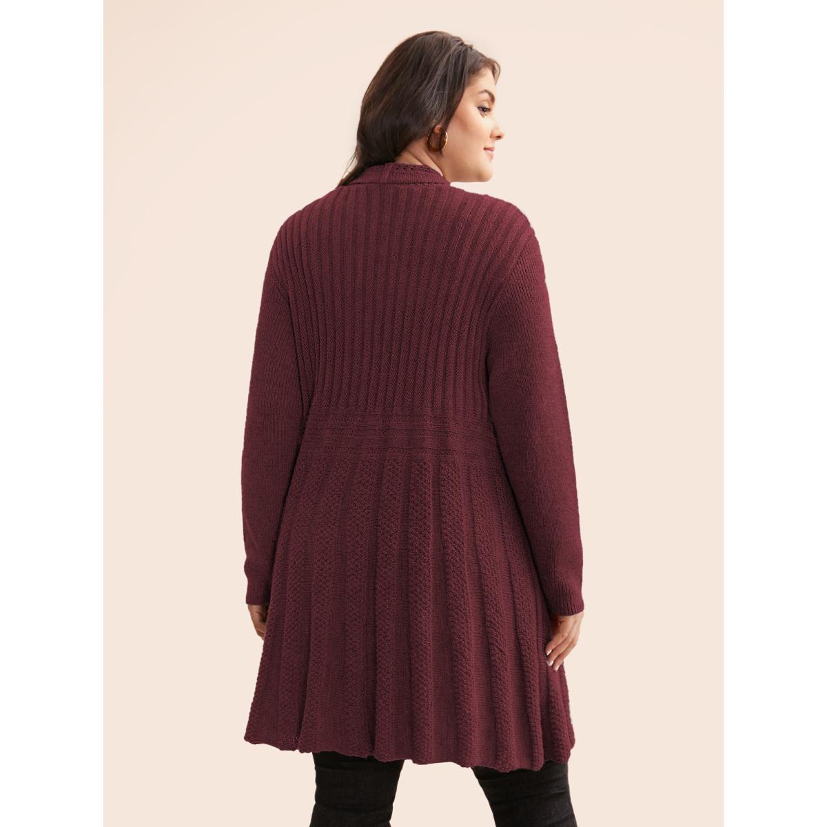 Plus Size Plain Textured Kimono Collar Cardigan Deepred Women Timeless Loose Long Sleeve Elegant Cardigans BloomChic 12/L Product Image