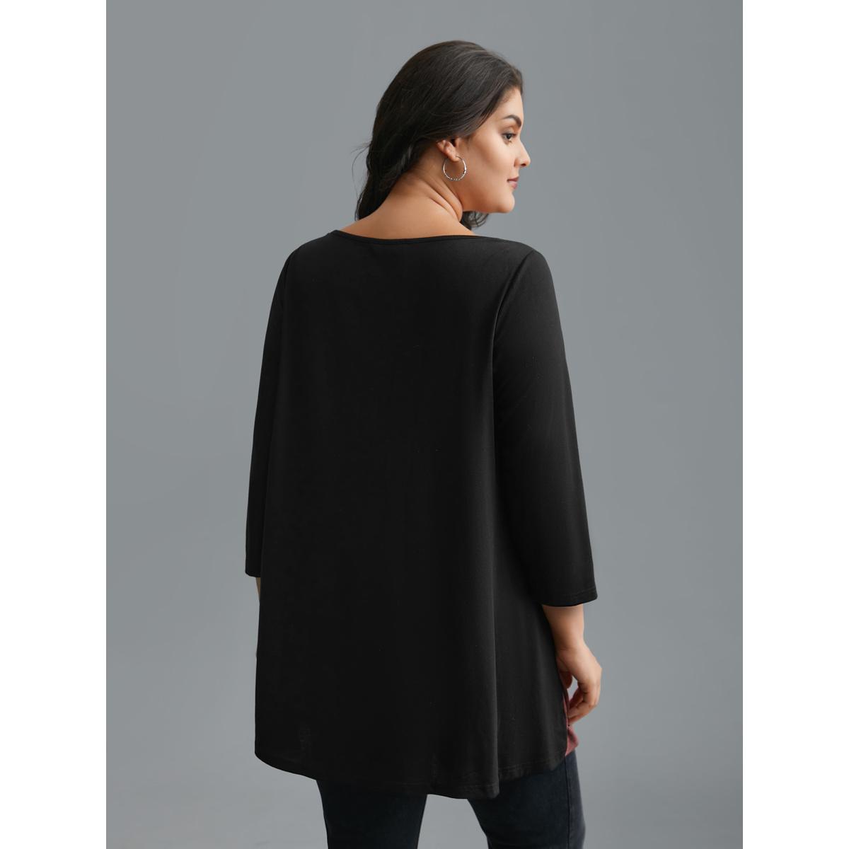 Plus Size Color Block Chest Pocket Round Neck T-Shirt Multicolor Women Casual Contrast Boat Neck Loose Everyday T-shirts BloomChic 18-20/2X Product Image