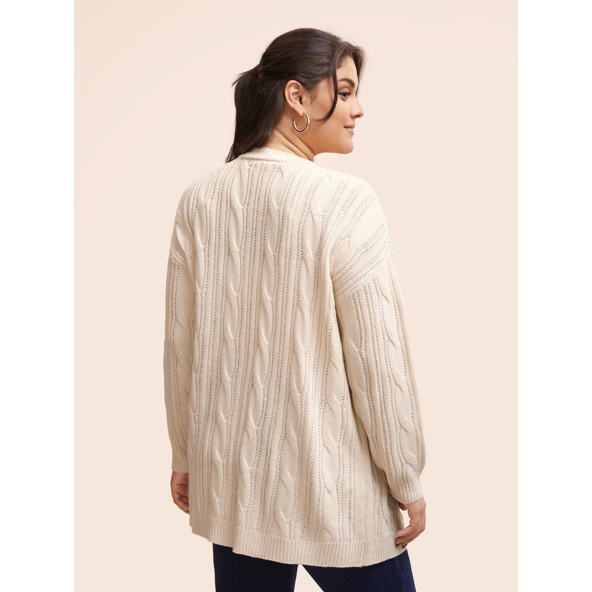 Plus Size Cable Knit Drop Shoulder Patch Pocket Cardigan Apricot Women Casual Loose Long Sleeve Everyday Cardigans BloomChic 10/M Product Image