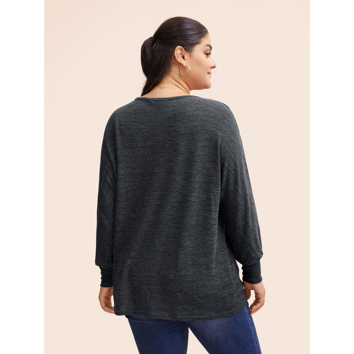 Plus Size Plain Heather Elastic cuffs Dolman Sleeve T-shirt Gray Women Casual Elastic cuffs Plain Round Neck Everyday T-shirts BloomChic 14-16/1X Product Image