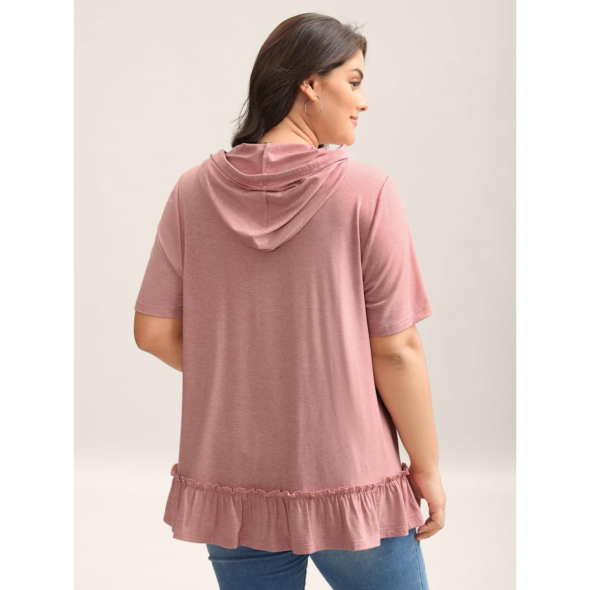 Plus Size Stretchy Heather Hooded Ties T-Shirt Dirtypink Women Gathered Hooded Everyday-Casual T-shirts BloomChic 18-20/2X Product Image