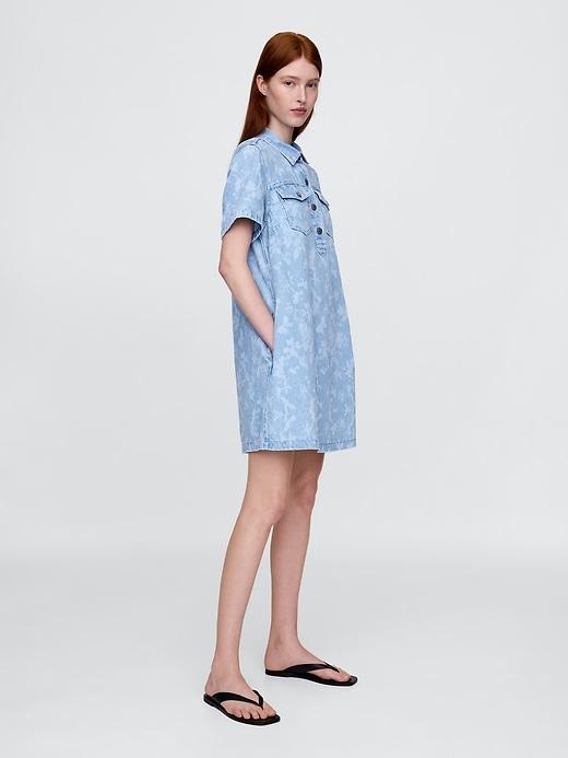 UltraSoft Denim Floral Popover Mini Dress Product Image
