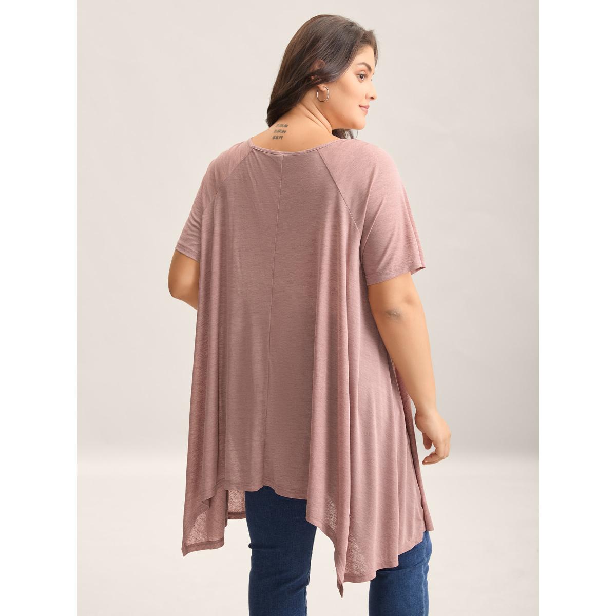 Plus Size Handkerchief Hem Plain Oversized T-Shirt Crepe Women Asymmetrical Boat Neck Loose Everyday-Casual T-shirts BloomChic 18-20/2X Product Image