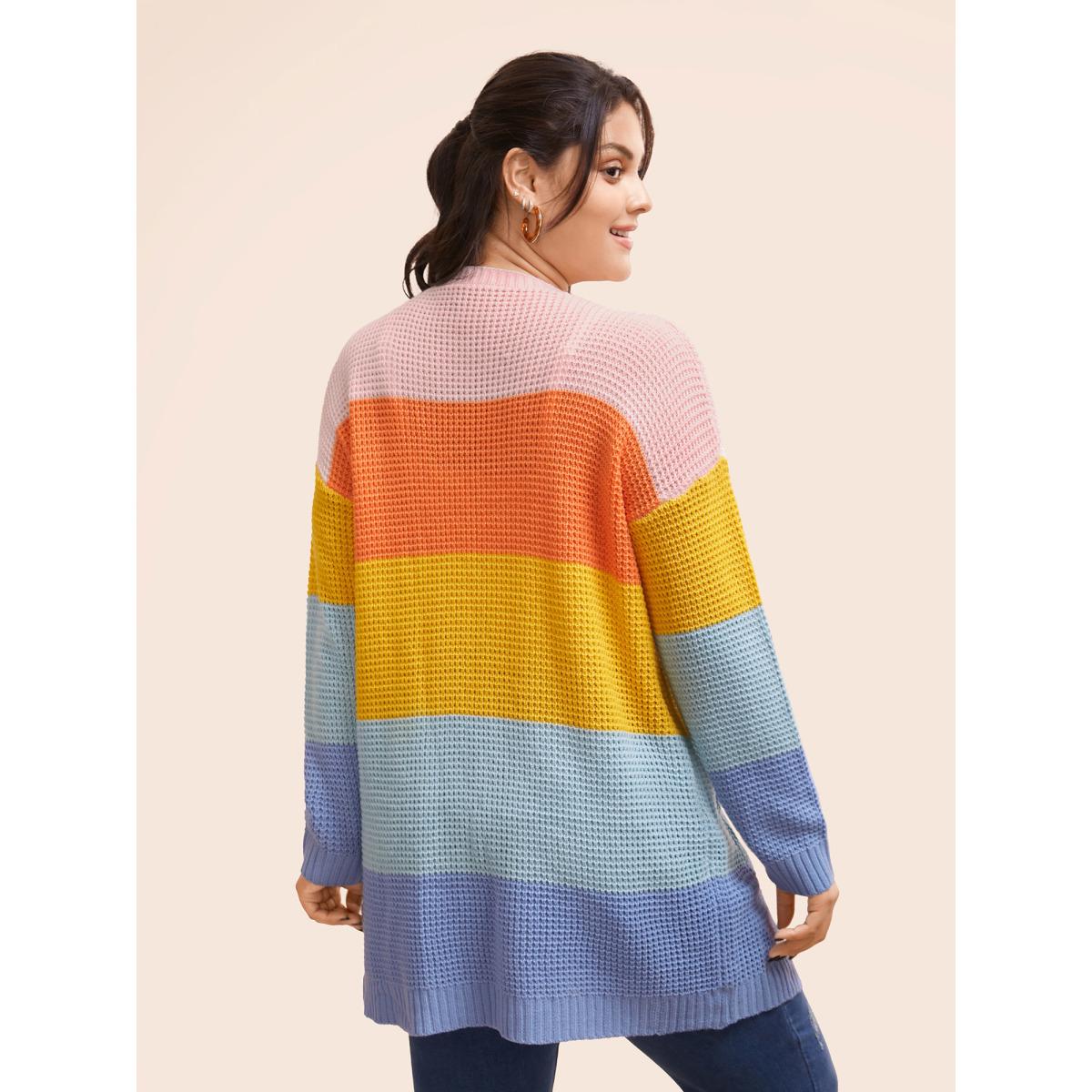 Plus Size Colorblock Contrast Drop Shoulder Pocket Cardigan Multicolor Women Casual Loose Long Sleeve Everyday Cardigans BloomChic 26/4X Product Image