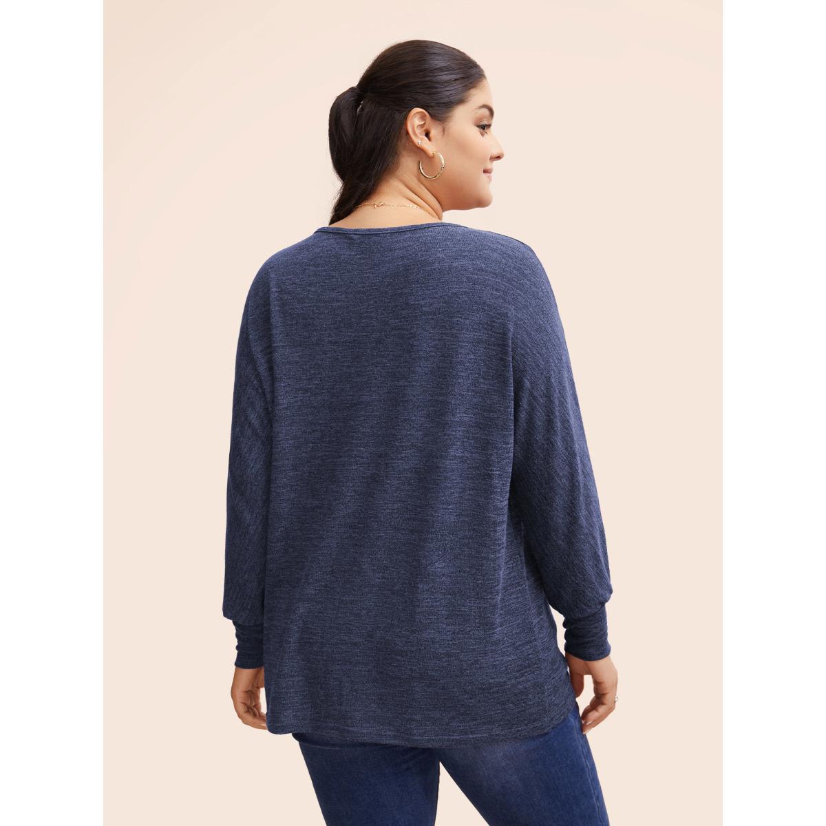 Plus Size Plain Heather Elastic cuffs Dolman Sleeve T-shirt Indigo Women Casual Elastic cuffs Plain Round Neck Everyday T-shirts BloomChic 28/5X Product Image
