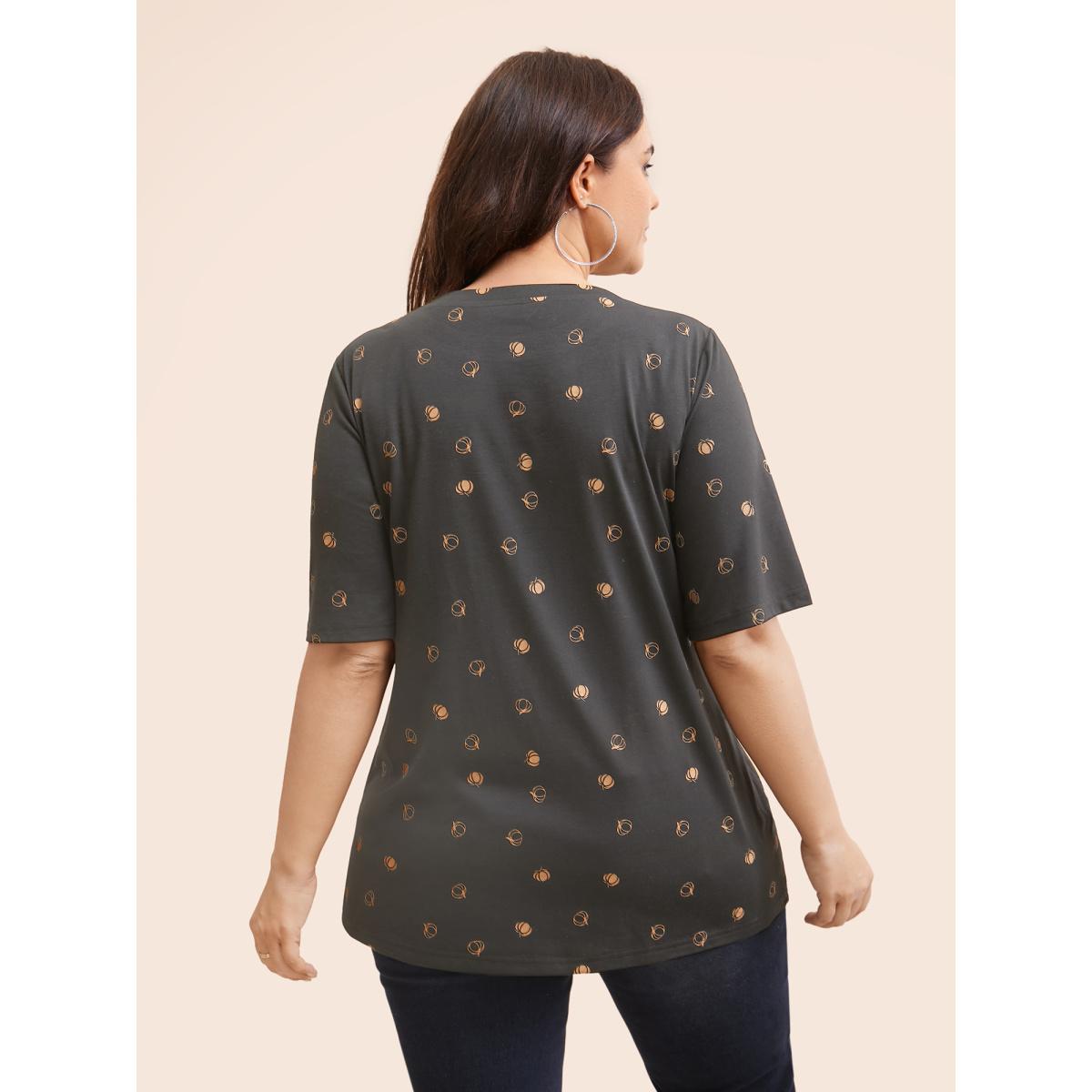 Plus Size Halloween Pumpkin Print Crew Neck T-shirt DimGray Women Casual Printed Graphic-Halloween Round Neck Festival-Halloween T-shirts BloomChic 26/4X Product Image