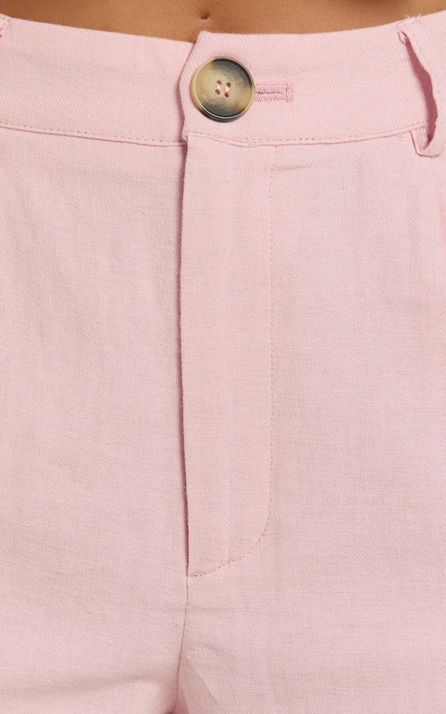 Bree Pants - Linen Mid Rise Relaxed Straight Leg Tailored Trousers in Light Pink Product Image
