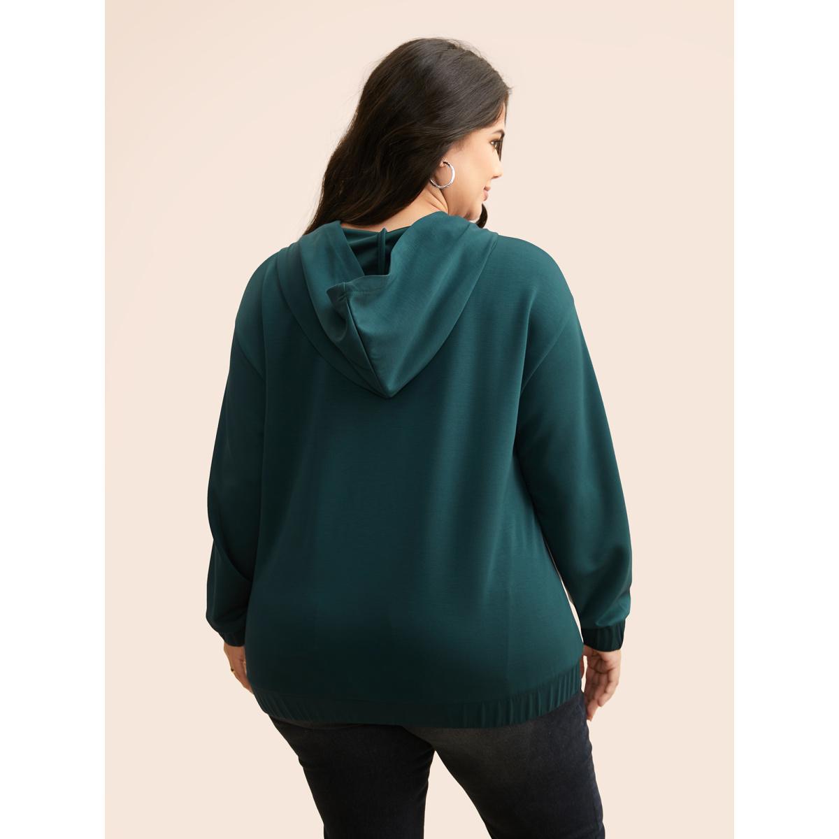 Plus Size Contrast Half Zip Hooded Sweatshirt Women Cyan Casual Contrast Hooded Everyday Sweatshirts BloomChic 22-24/3X Product Image