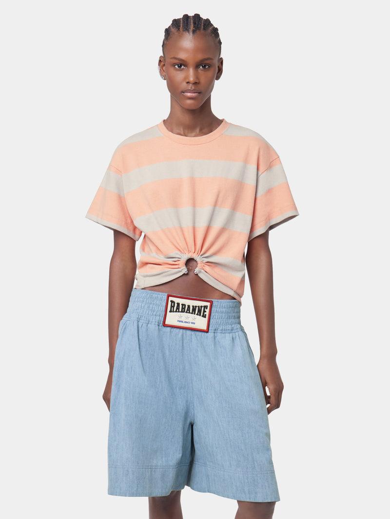 PEACH STRIPED TEE-SHIRT PIERCING IN COTTON JERSEY Product Image