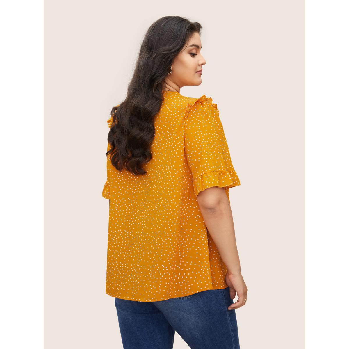 Polka Dot Ruffles Plus Size Women Blouses Elegance Casual Ruffles Ruffle Sleeve Short Sleeve V Neck Dailywear Blouses BloomChic Product Image