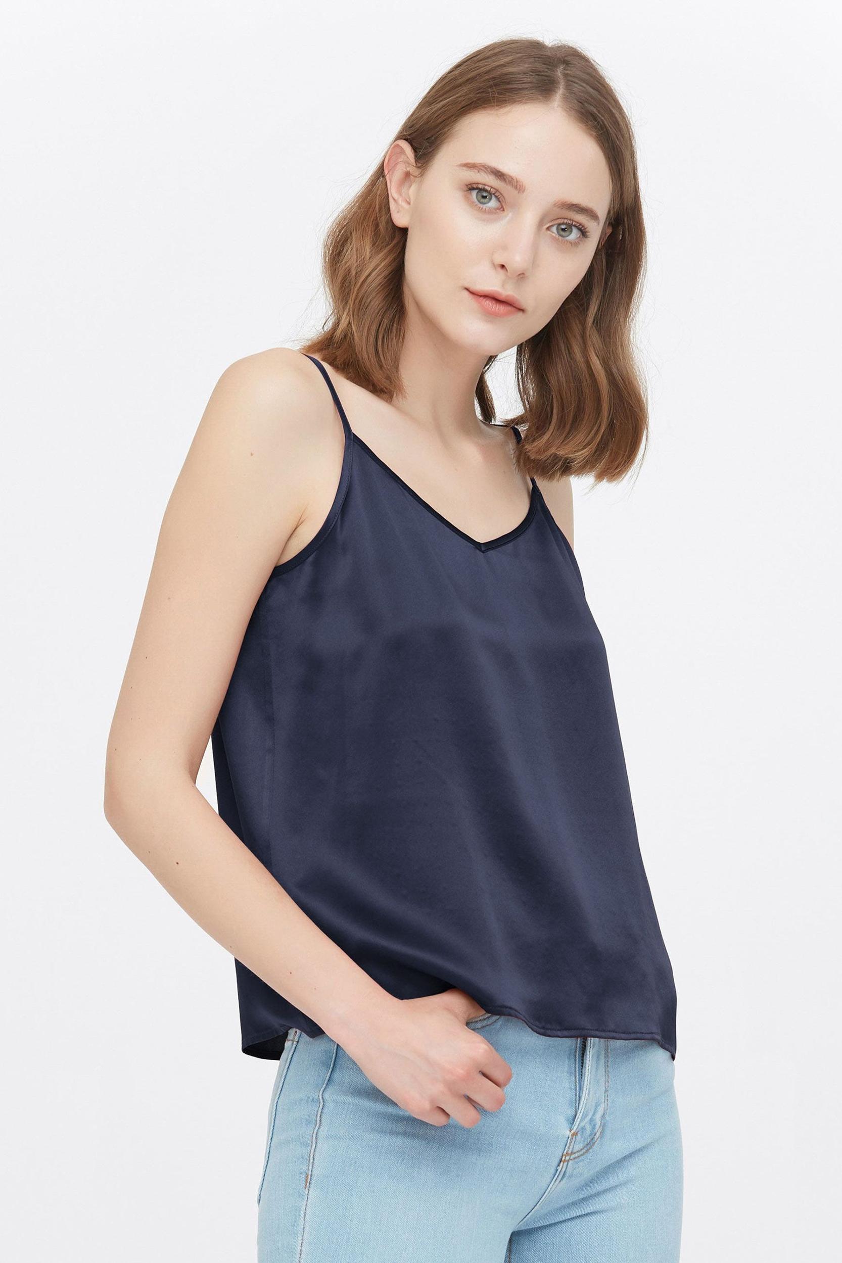  V Neck Front and Back Silk Camisole Product Image