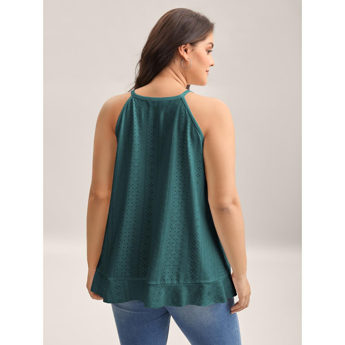 Plus Size Textured Knit Overlap Hem Tank Top Women DarkSlateGray Leisure Overlapping Round Neck Casual Tank Tops Camis BloomChic 12/L Product Image