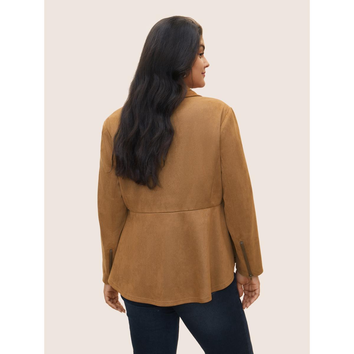 Plus Size Solid Faux Suede Zipper Hanky Hem Jacket Women Bronze Non Everyday Jackets BloomChic 22-24/3X Product Image