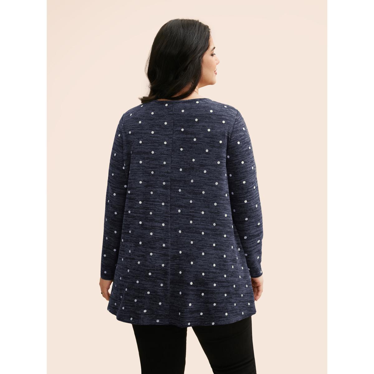 Plus Size Heather Polka Dot Pocket T-shirt DarkBlue Women Casual Non Round Neck Loose Everyday T-shirts BloomChic 30/6X Product Image