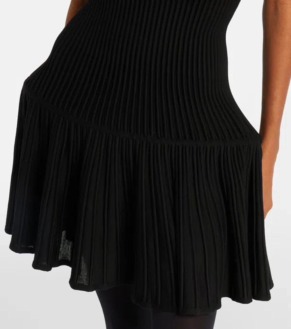 ALAÏA Womens Noir Alaia Crinoline Ribbed Wool-blend Mini Dress In Black Product Image