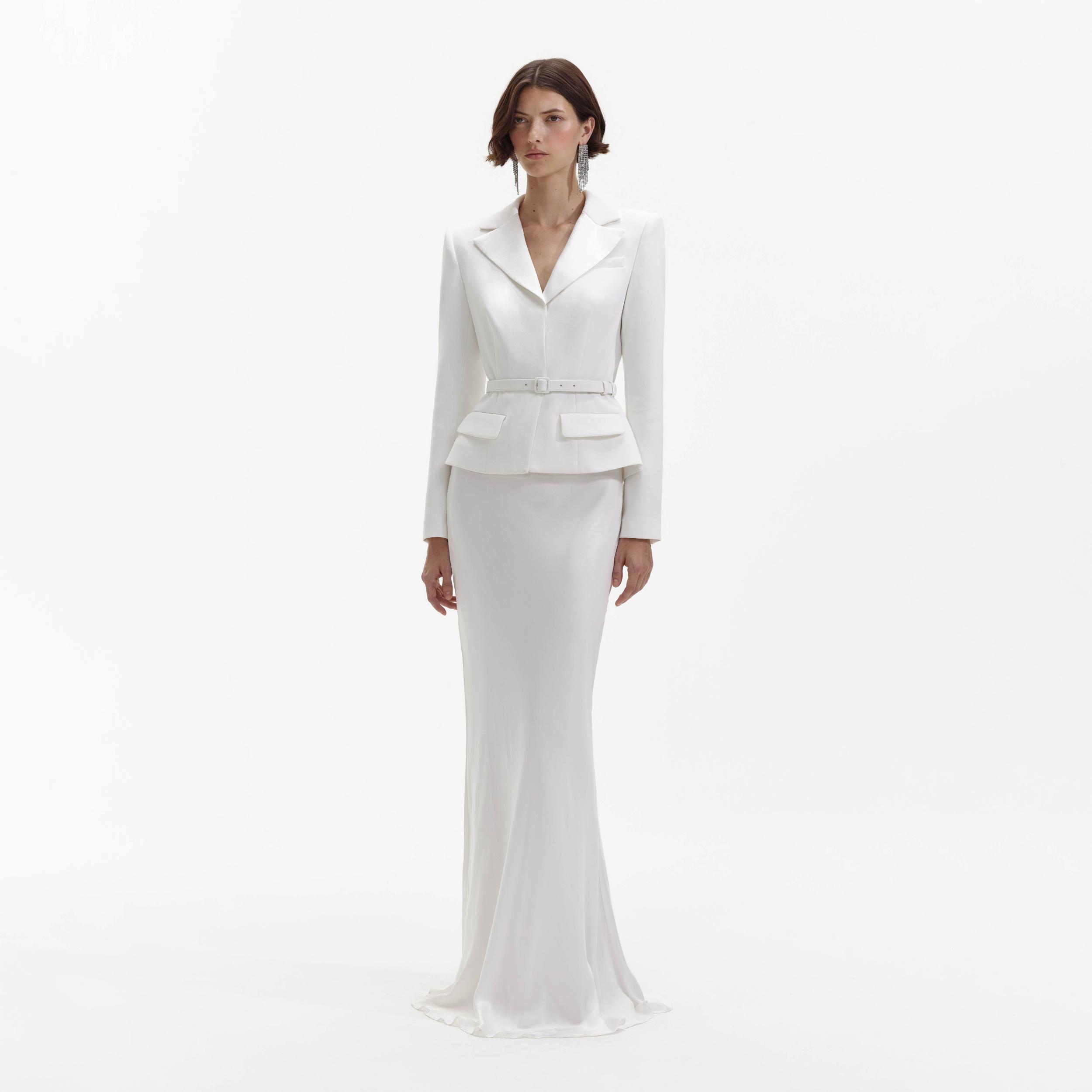 White Crepe Tailored Maxi Dress Product Image