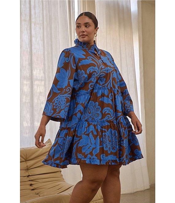 Sugarlips Plus Size Ofelia Floral Printed Flared Sleeve Tiered Mini Dress Product Image