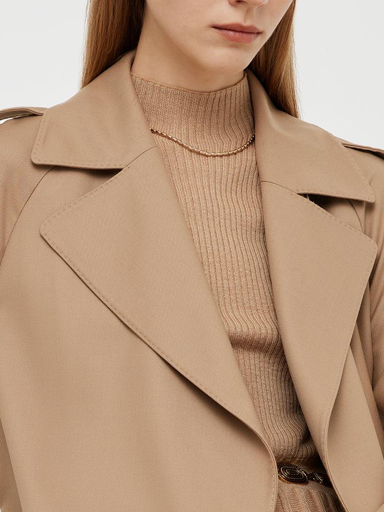 Worsted Wool Lapel Women Trench Coat With Belt Product Image