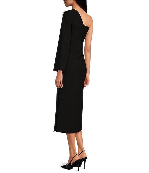 Tara Jarmon Renee Crepe Woven Asymmetrical Sweetheart Neck Single Long Sleeve Midi Sheath Dress Product Image