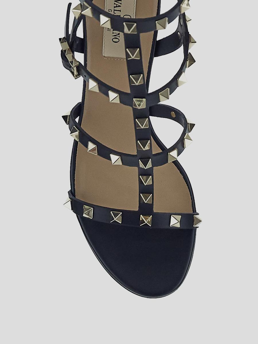 VALENTINO GARAVANI Valentino Rockstud Caged 90 Leather Ankle Strap Sandal In Black Product Image
