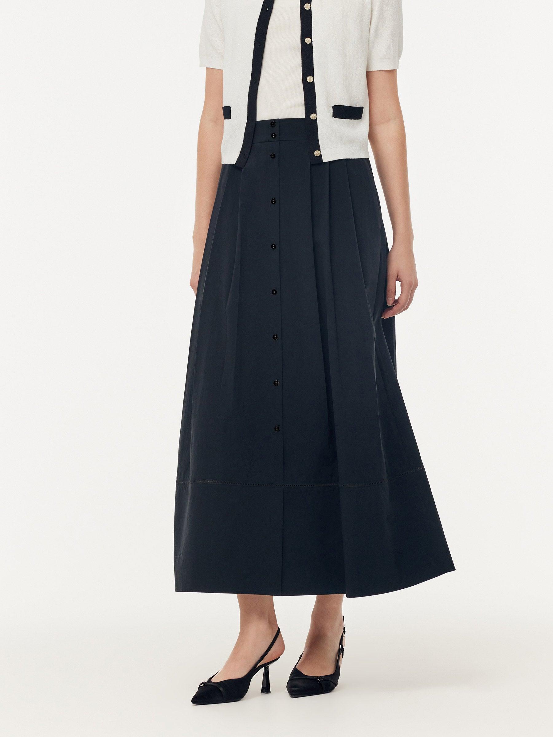 A Line Elastic Waist Pleat Women Maxi Skirt Product Image