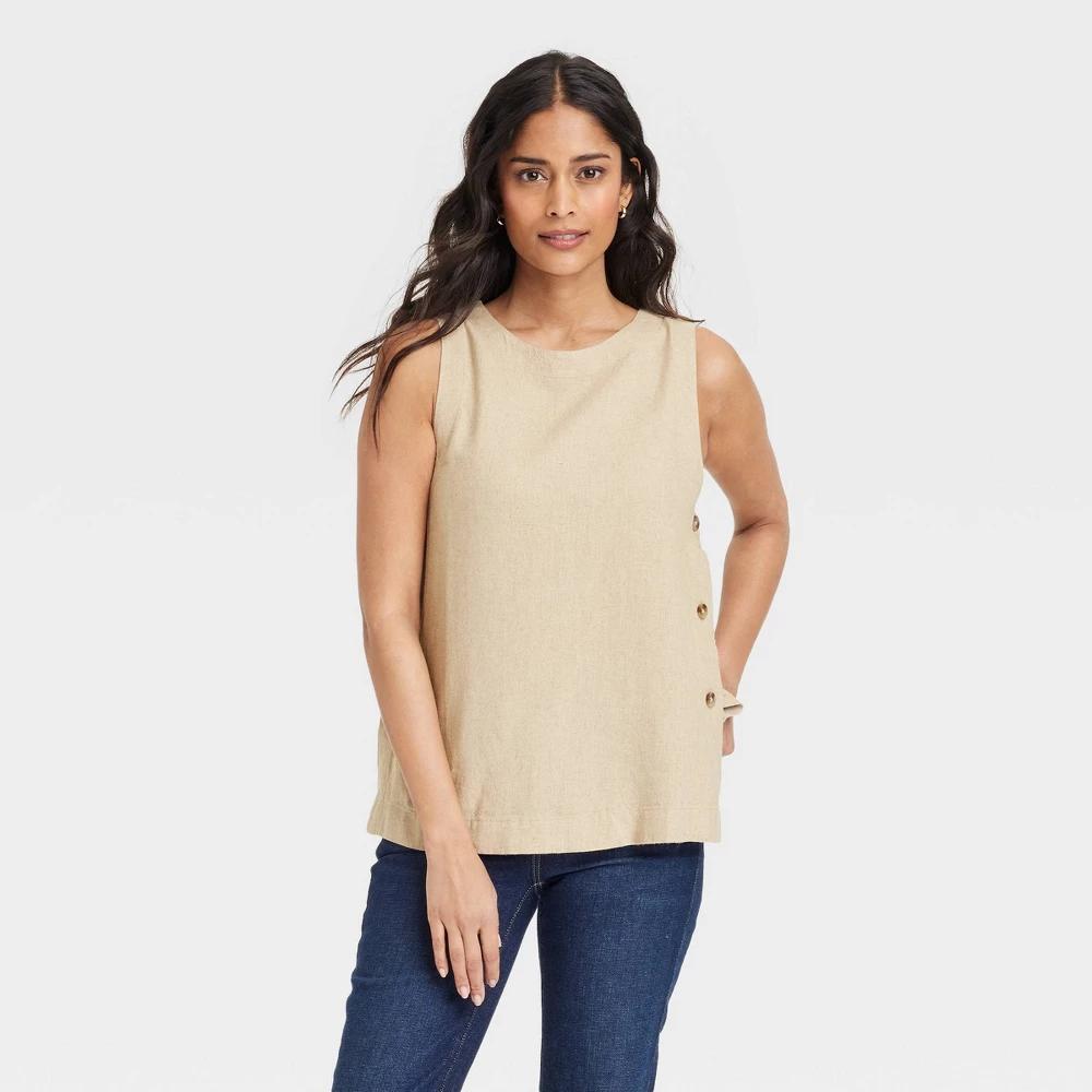Women's Linen Tank Top - Universal Thread™ S: Relaxed Fit, Crew Neck, Midweight Woven Fabric Product Image