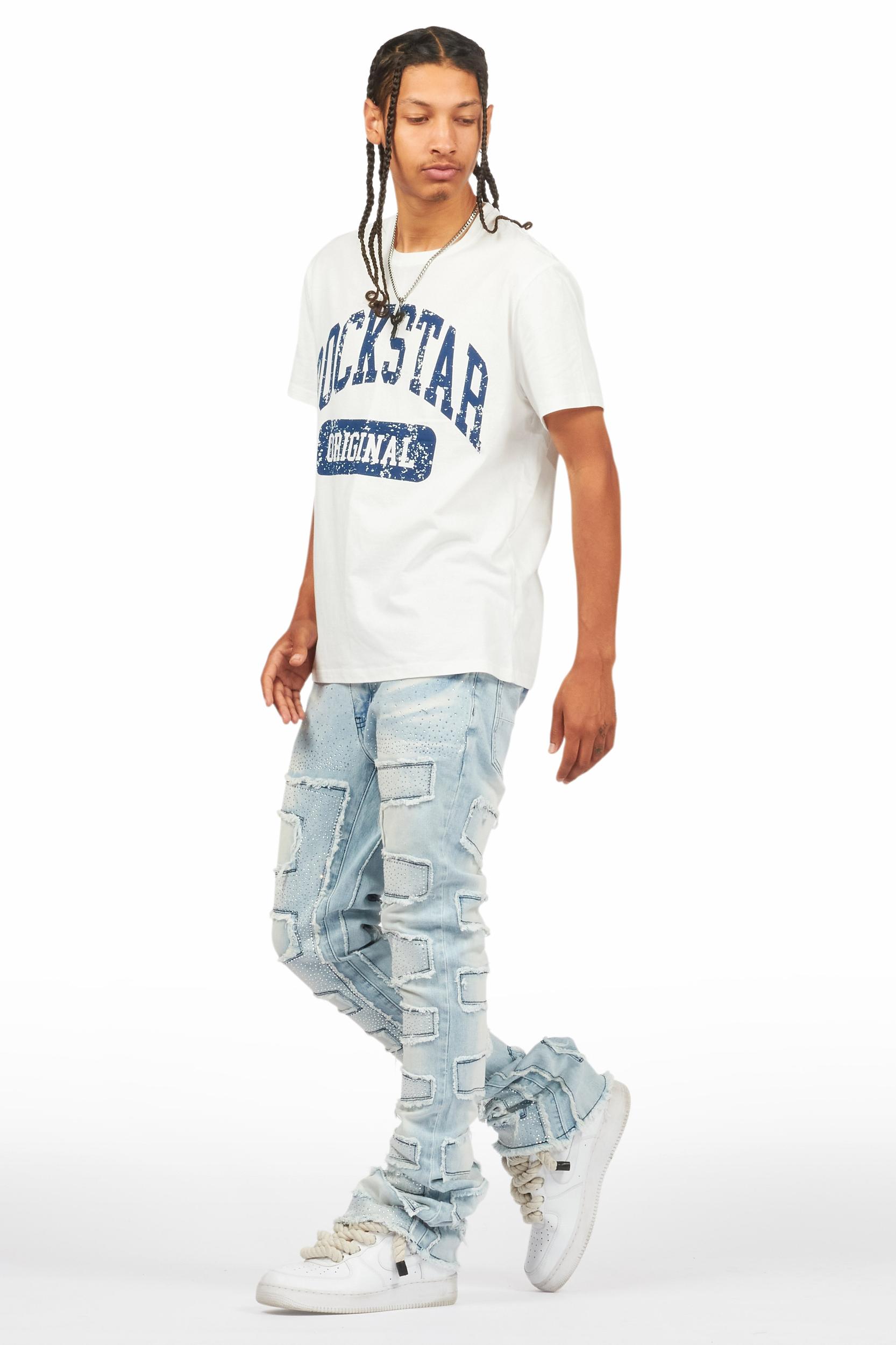 Shake Light Blue Rhinestone Stacked Flare Jean Male Product Image