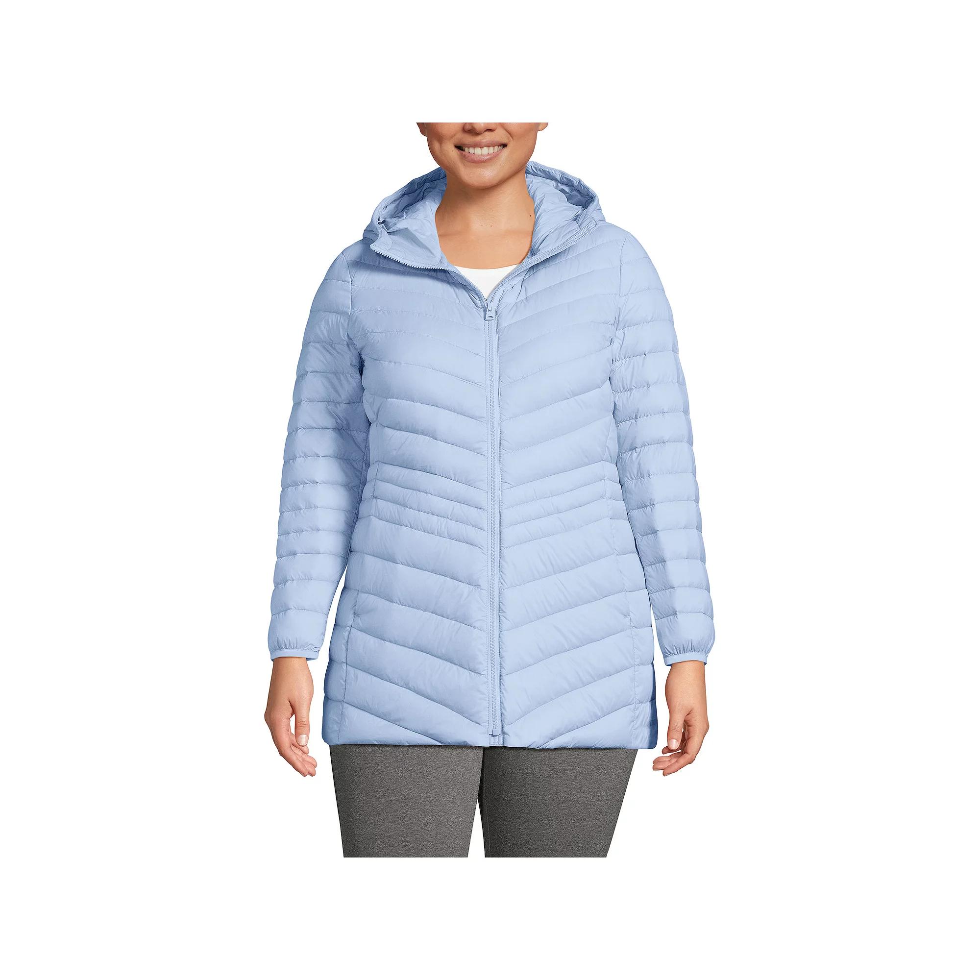 Plus Size Lands' End Hood Wanderweight Ultralight Down Packable Jacket, Women's, Size: 1XL, Dusk Gray Product Image
