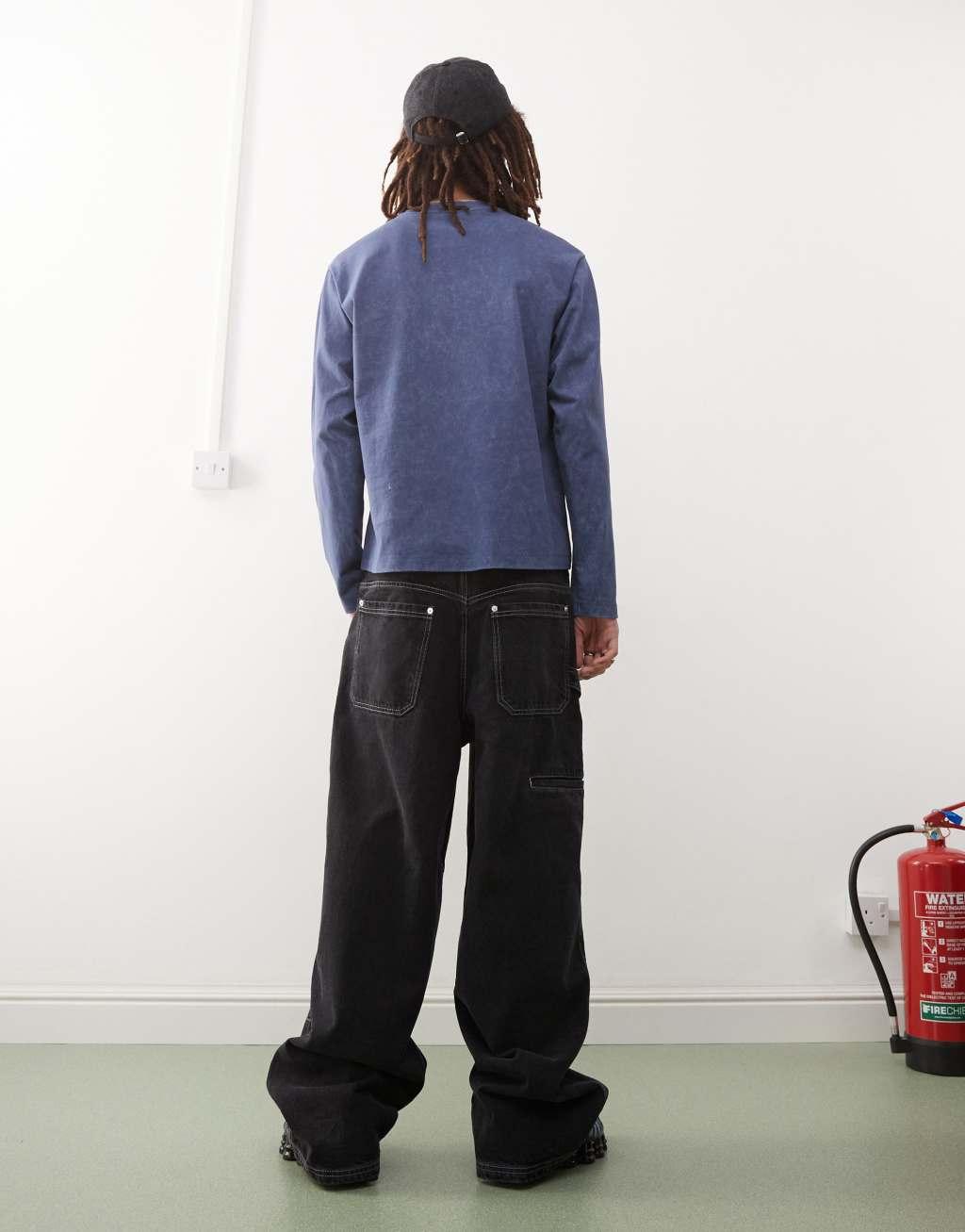 COLLUSION carpenter pants with contrast stitch in black Product Image