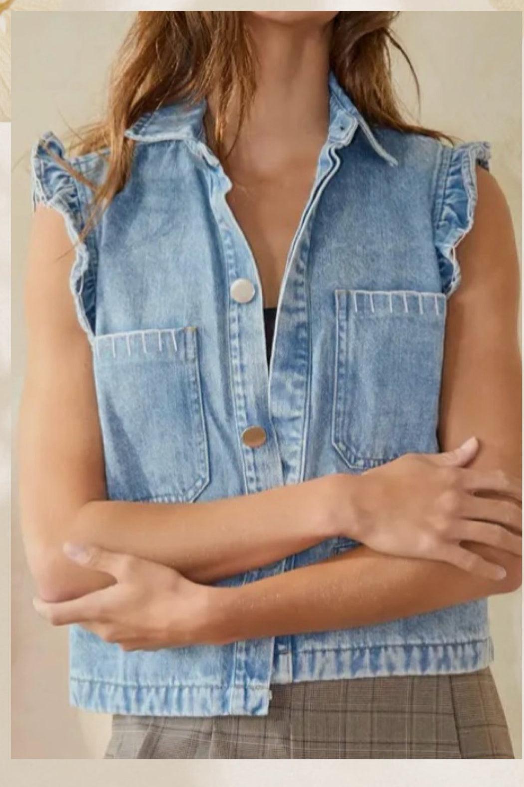 Ruffle Sleeve Denim Vest Product Image