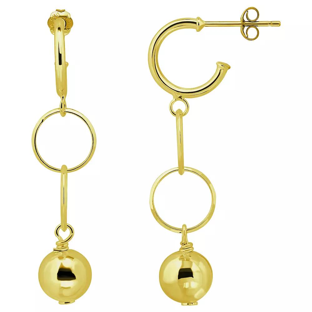 Aleure Precioso Sterling Silver Bead & Circle Drop Earrings, Women's, Gold Tone Product Image