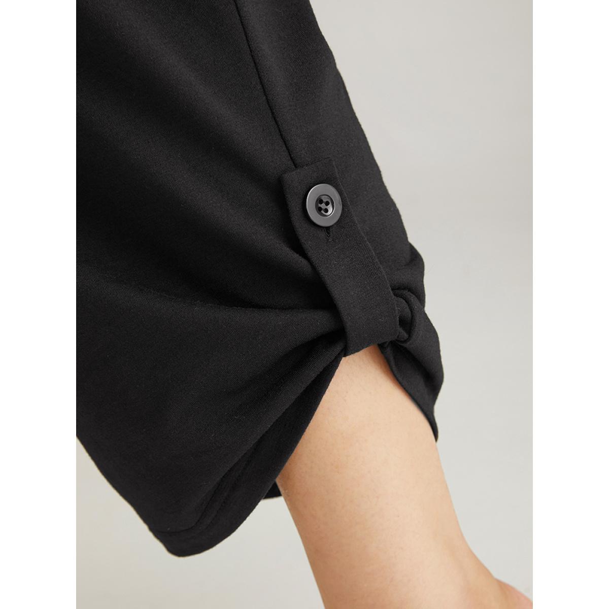 Plain Elastic Waist Button Detail Sweatpant Black Plus Size Women Casual Dailywear Plain 10/M Bloomchic Product Image