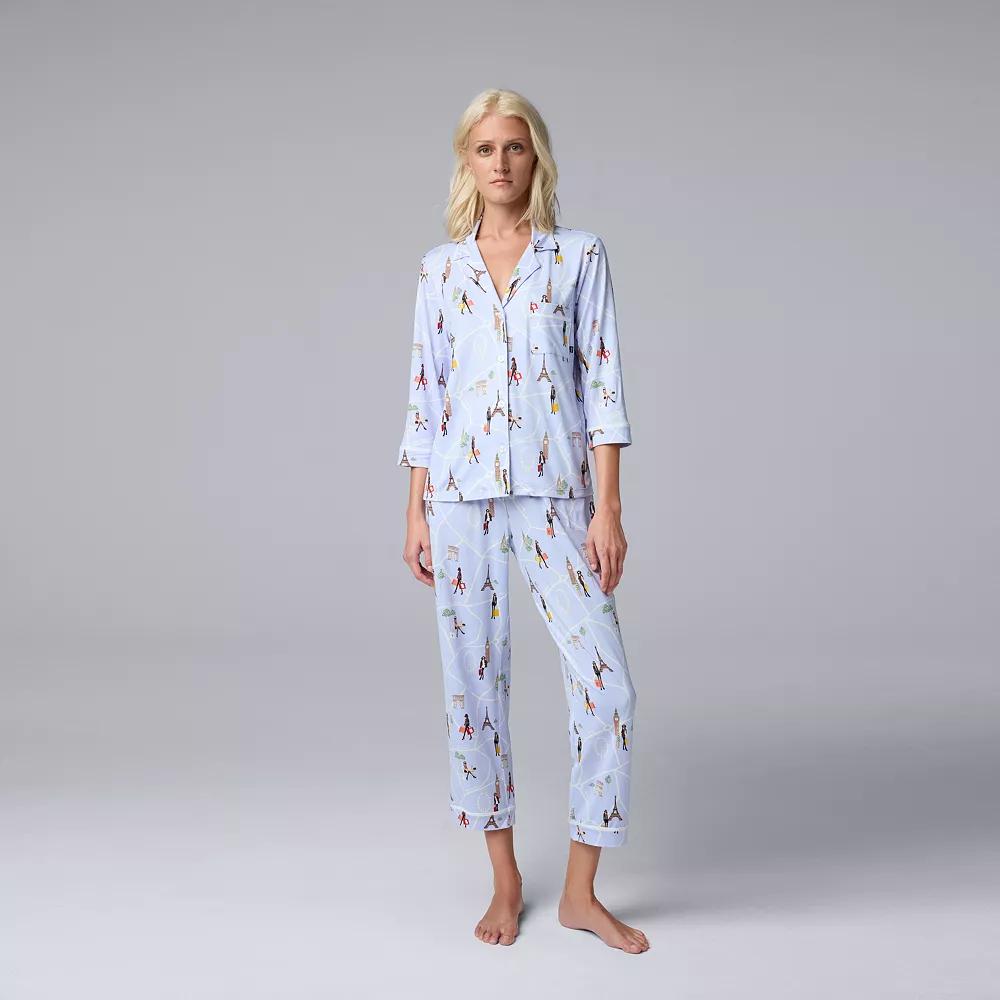 Women's Simply Vera Vera Wang 3/4-Sleeve Pajama Top & Crop Pajama Pants Set, Size: Medium, Peri Novelty Product Image