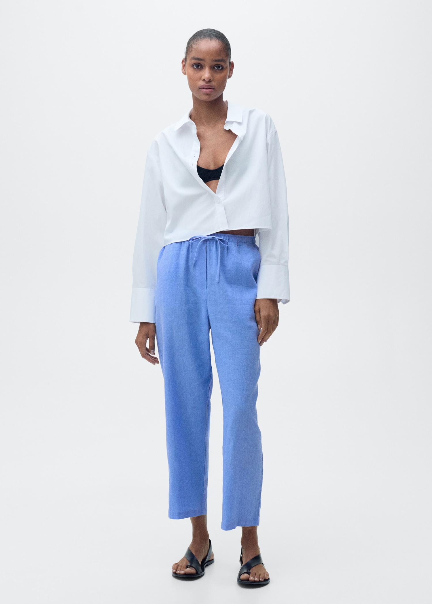 Straight linen-blend trousers - Women | MANGO USA Product Image