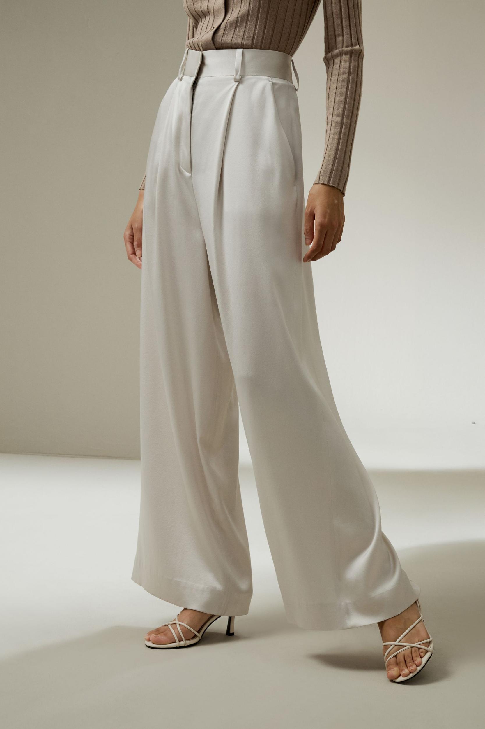High-Waisted Wide Leg Dense Silk Pants Product Image