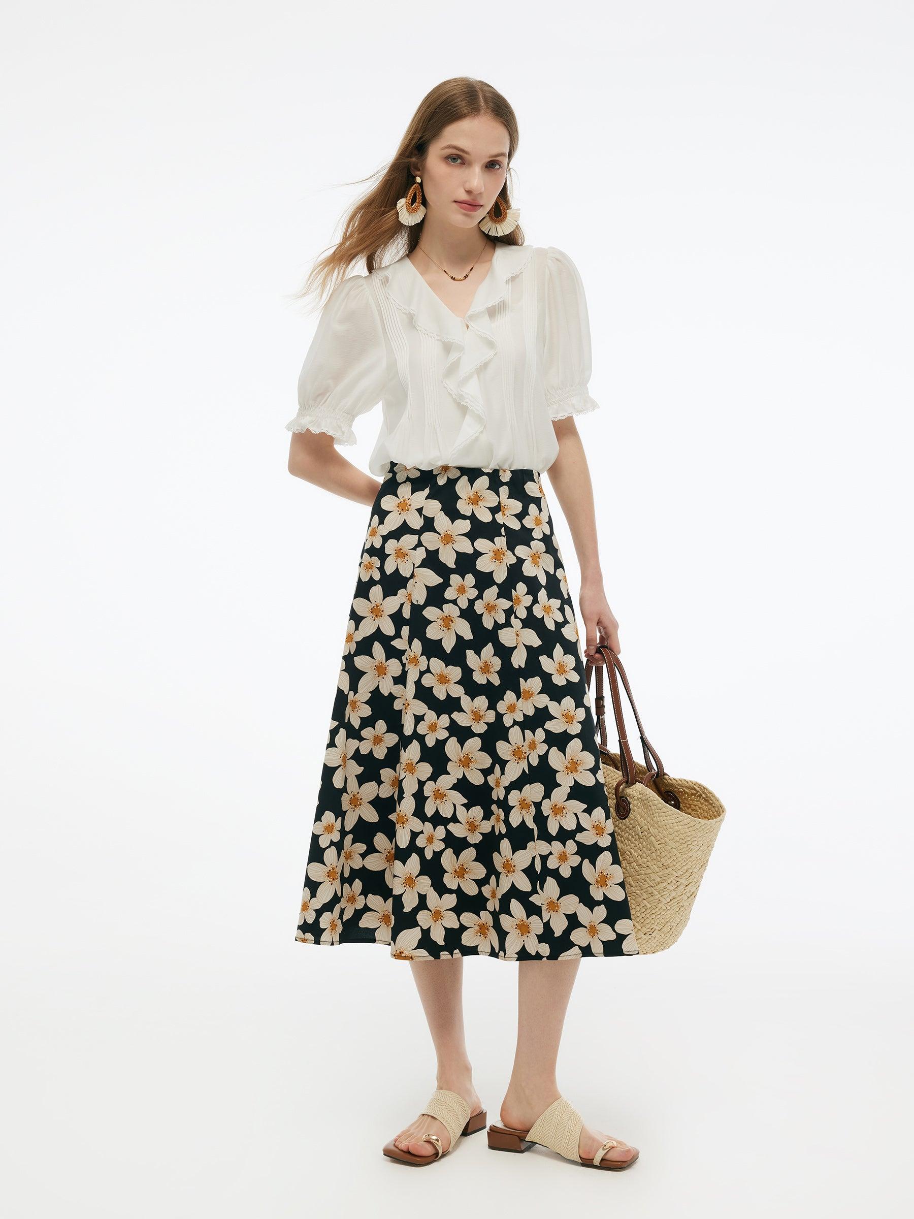 Cotton Stretch Floral Print Women Skirt Product Image