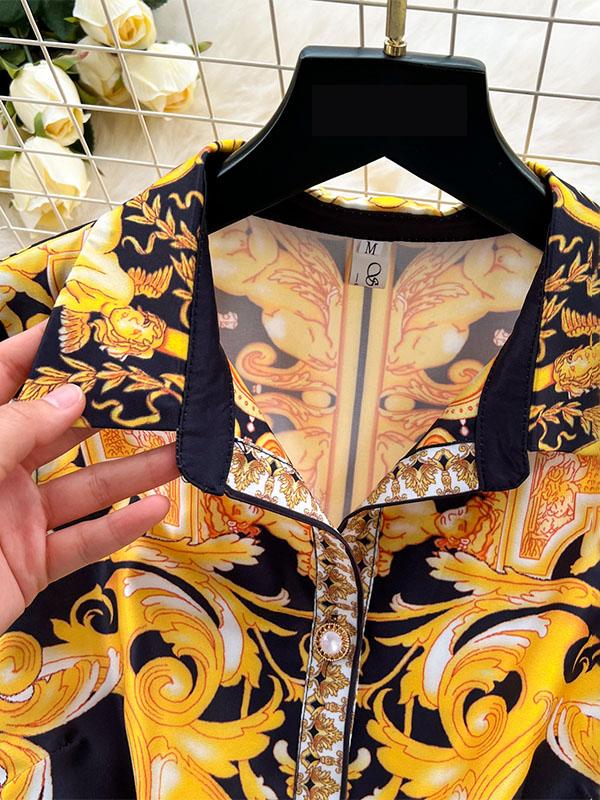 Sleeveless Belt Buckle Buttoned Contrast Color Floral Printed Midi Dresses Product Image