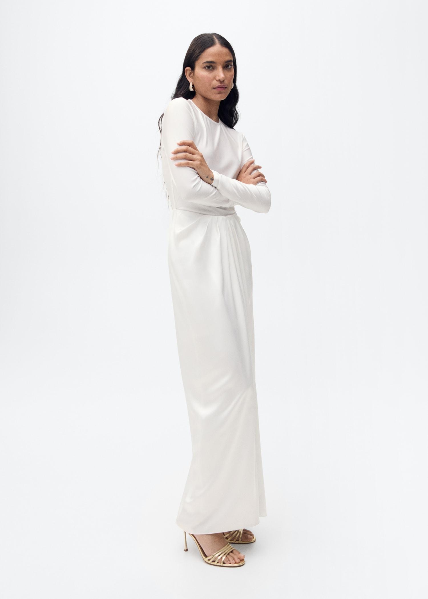 Combined-fabric long dress - Women | MANGO USA Product Image