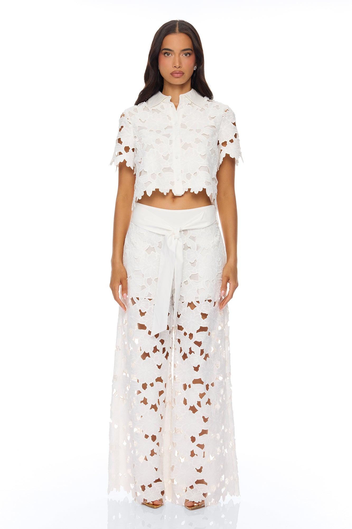 Kierra Short Sleeve Embroidered Top - White Female Product Image