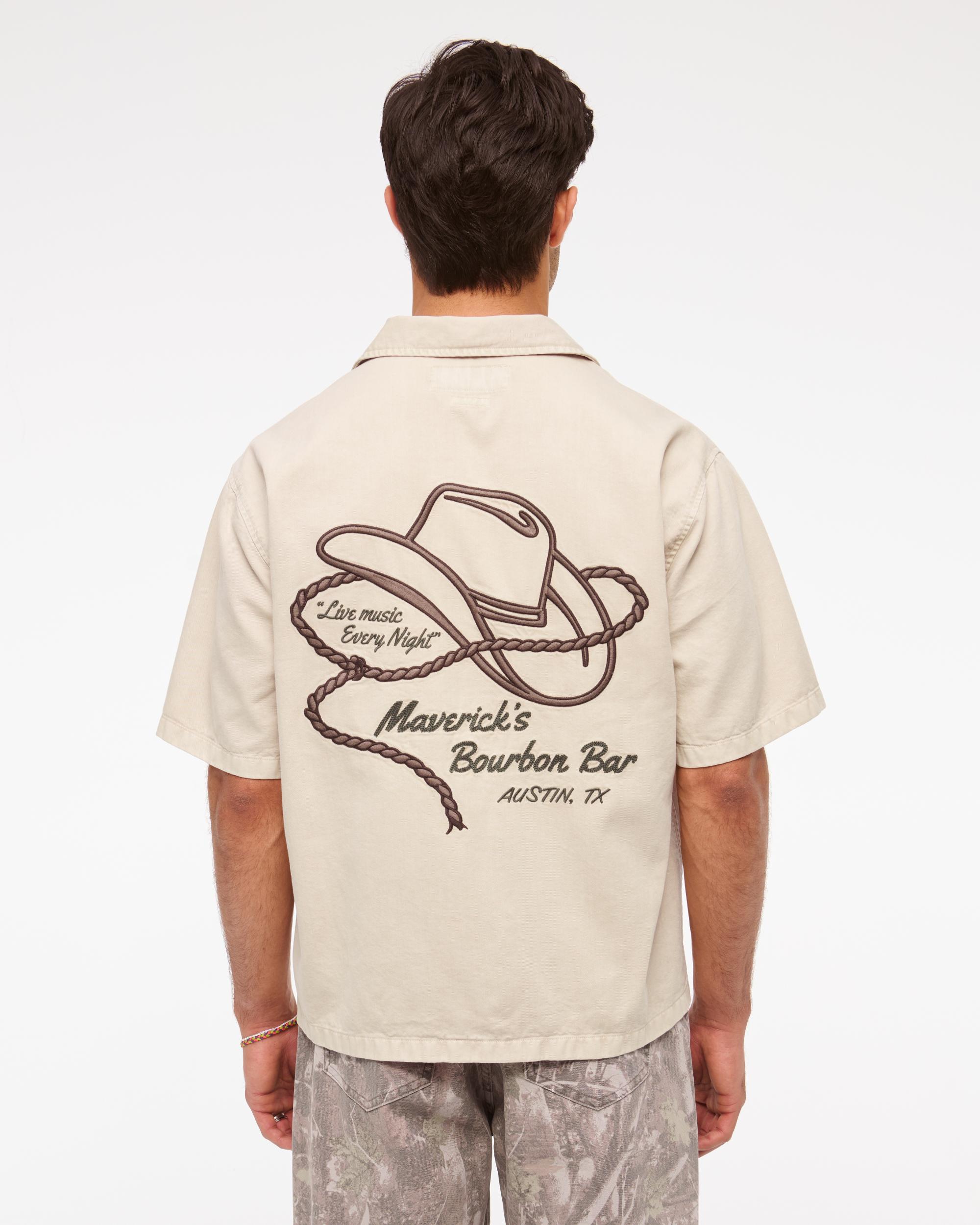 Short-Sleeve Cropped Western Graphic Button-Up Shirt Product Image