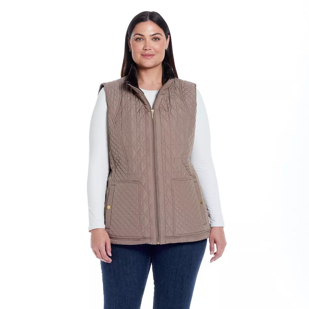Plus Size Weathercast Multi-Quilted Plush Lined Vest, Women's, Size: 2XL, Brown Product Image