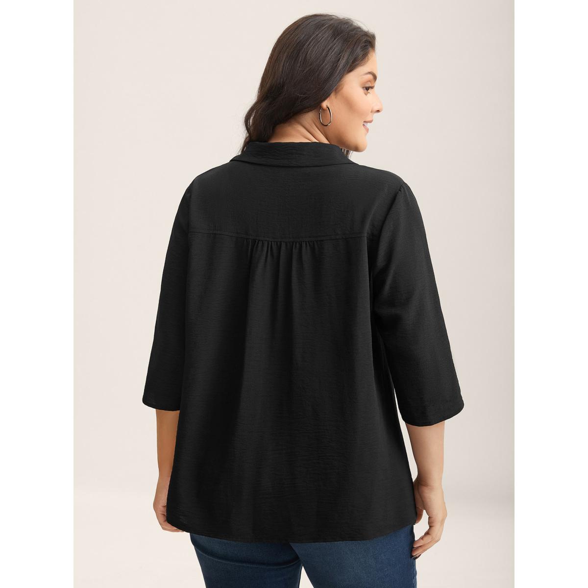 Plus Size Black Tab Sleeve Blazer Collar Blouse Women Office Elbow-length sleeve Lapel Collar Office Blouses BloomChic 10/M Product Image