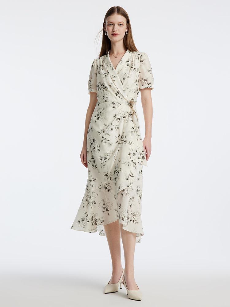 Acetate Ink Floral Print Wrap Midi Dress Product Image