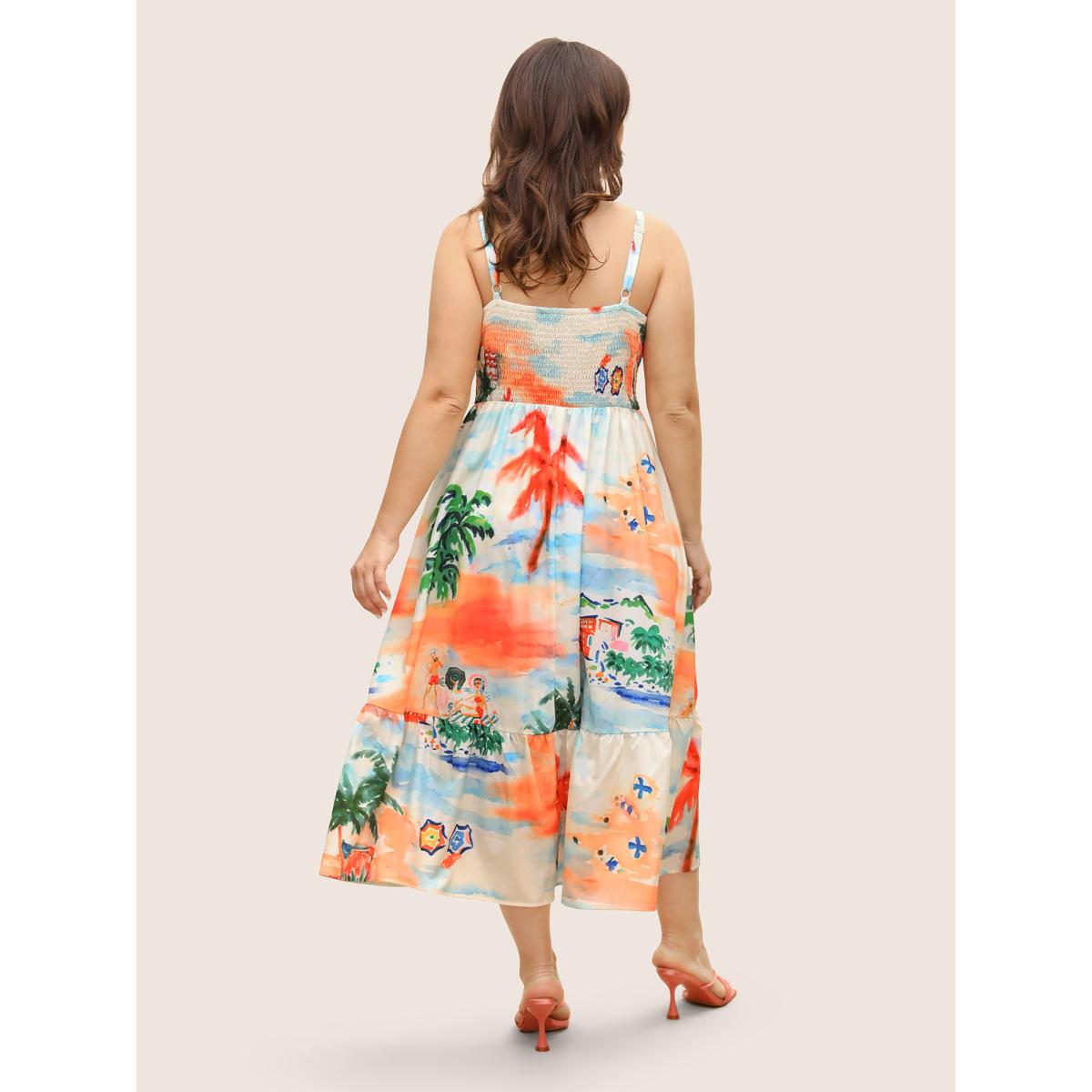 Plus Size V Neck Tropical Print Tie Knot Midi Dress LightBlue Women Resort Tie knot V-neck Sleeveless Curvy BloomChic 18-20/2X Product Image