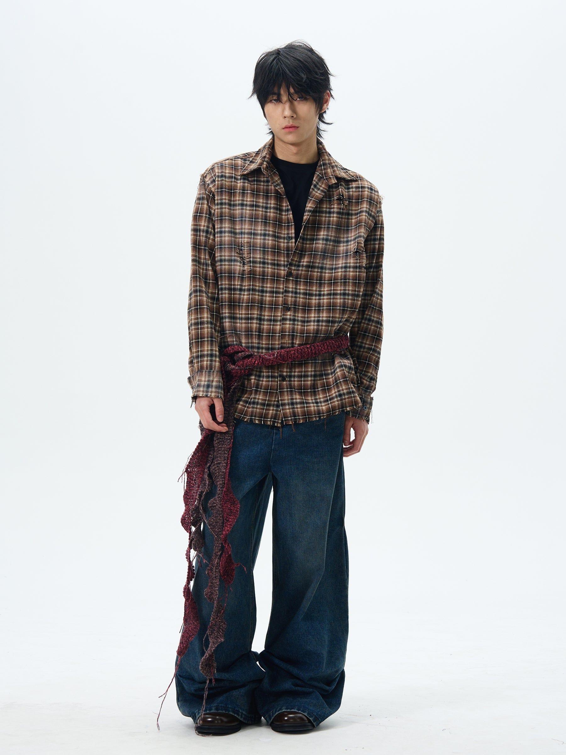 RT No. 12629 DISTRESSED PLAID SHIRT Product Image
