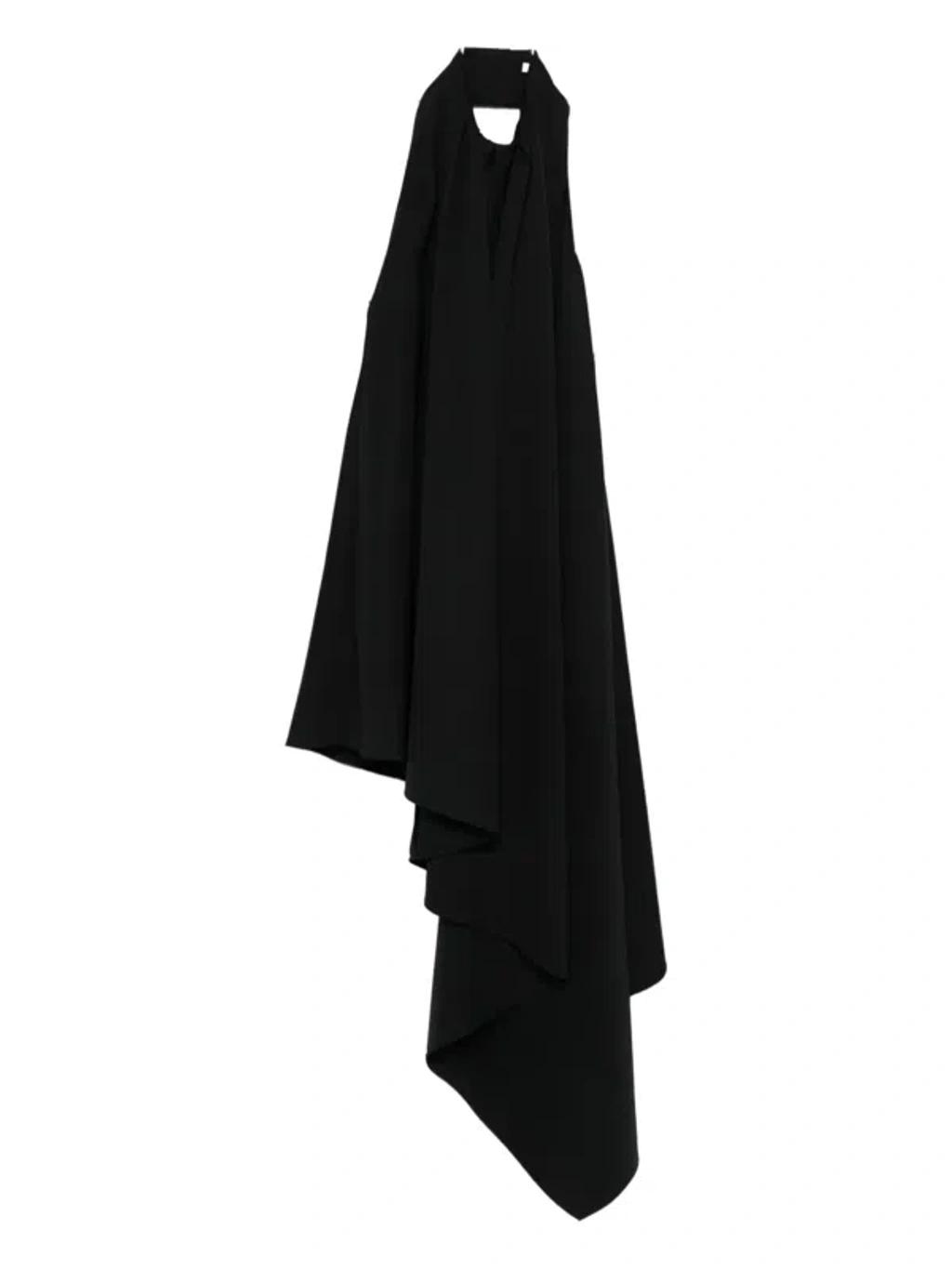 GIVENCHY Asymmetric Draped Wool Cocktail Dress In Black Product Image