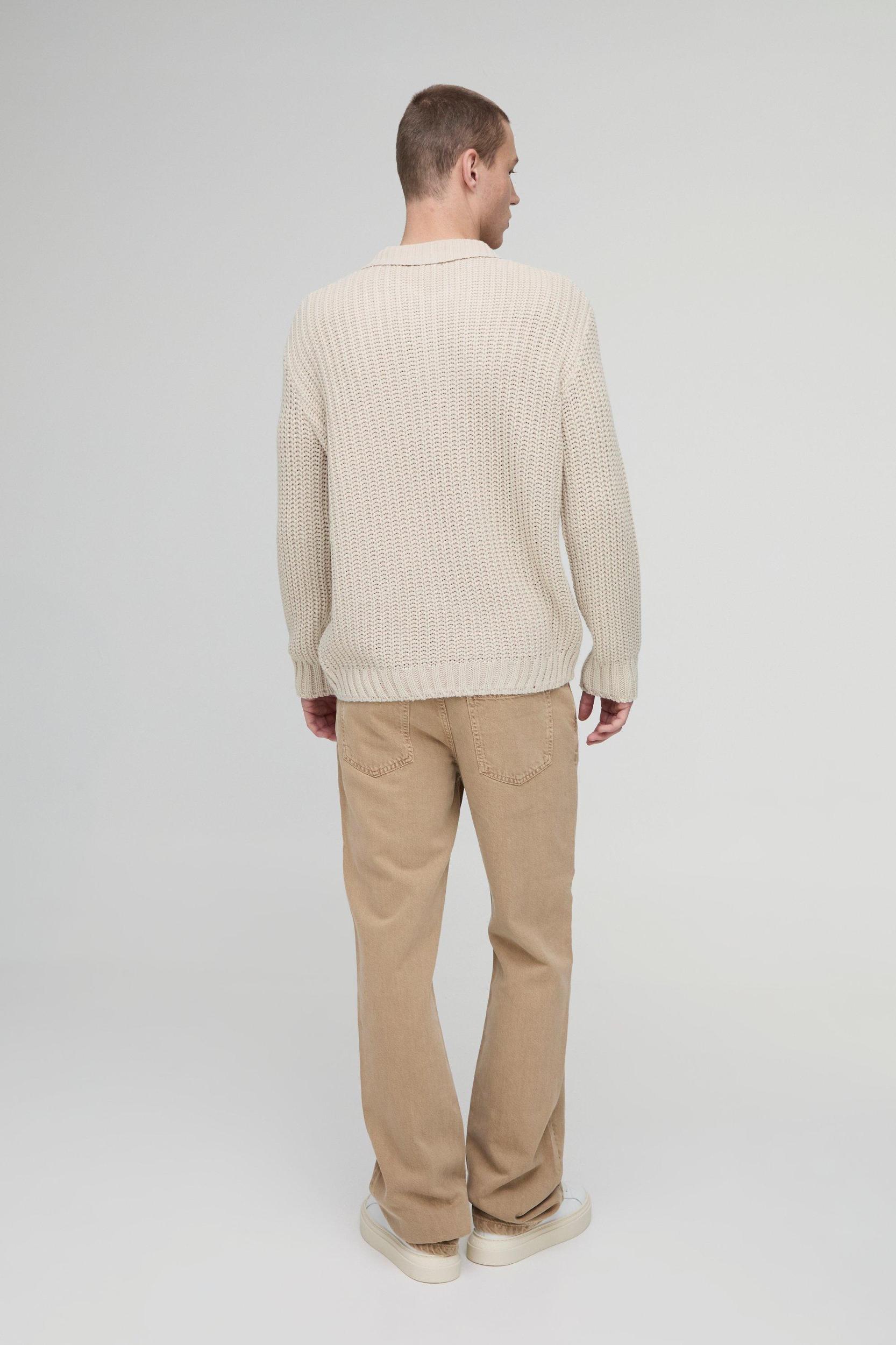 Oversized Chunky Placket Detail Knitted Polo | boohooMAN USA Product Image