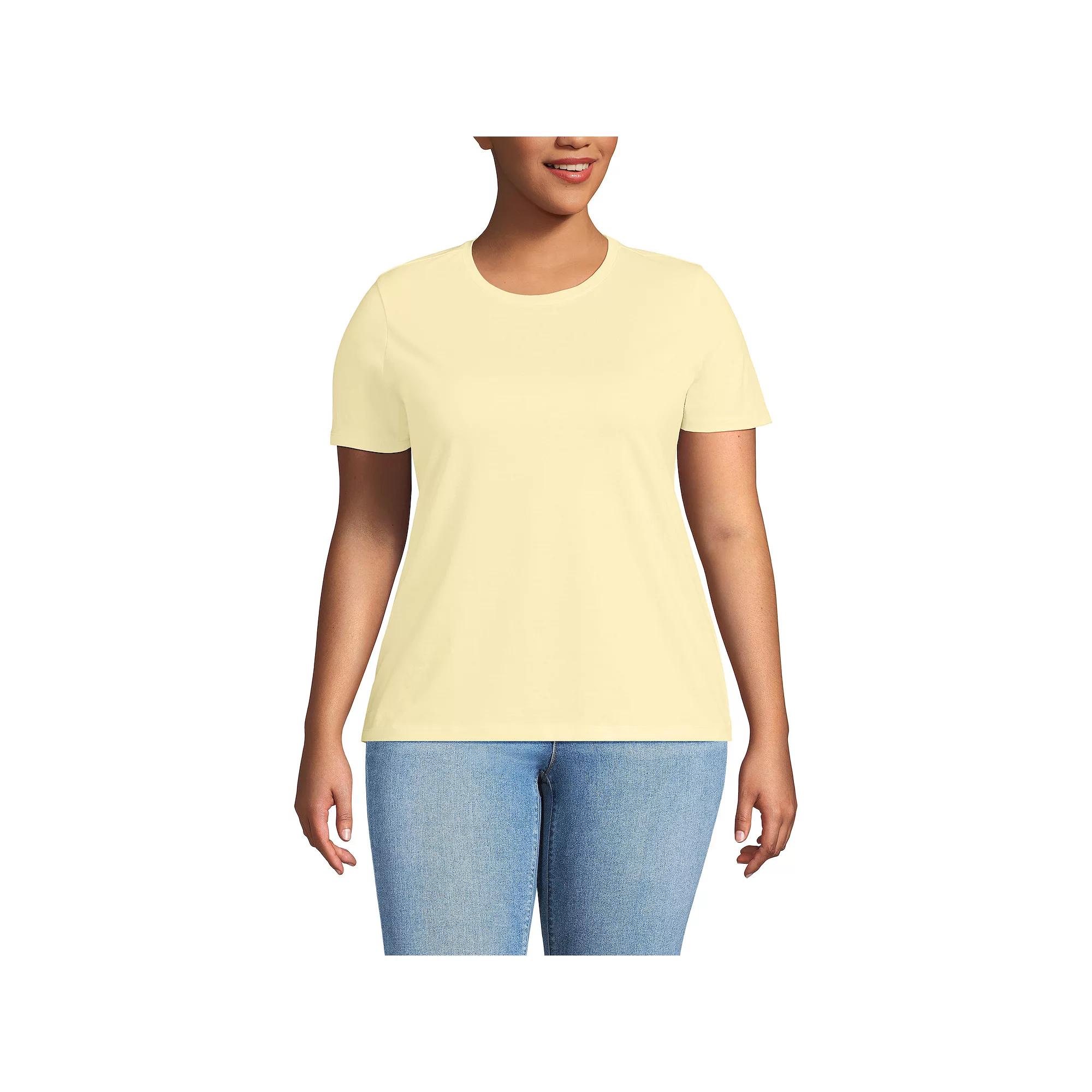 Plus Size Lands' End Relaxed Supima Cotton Crewneck Tee, Women's, Size: 1XL, Pale Yellow Product Image