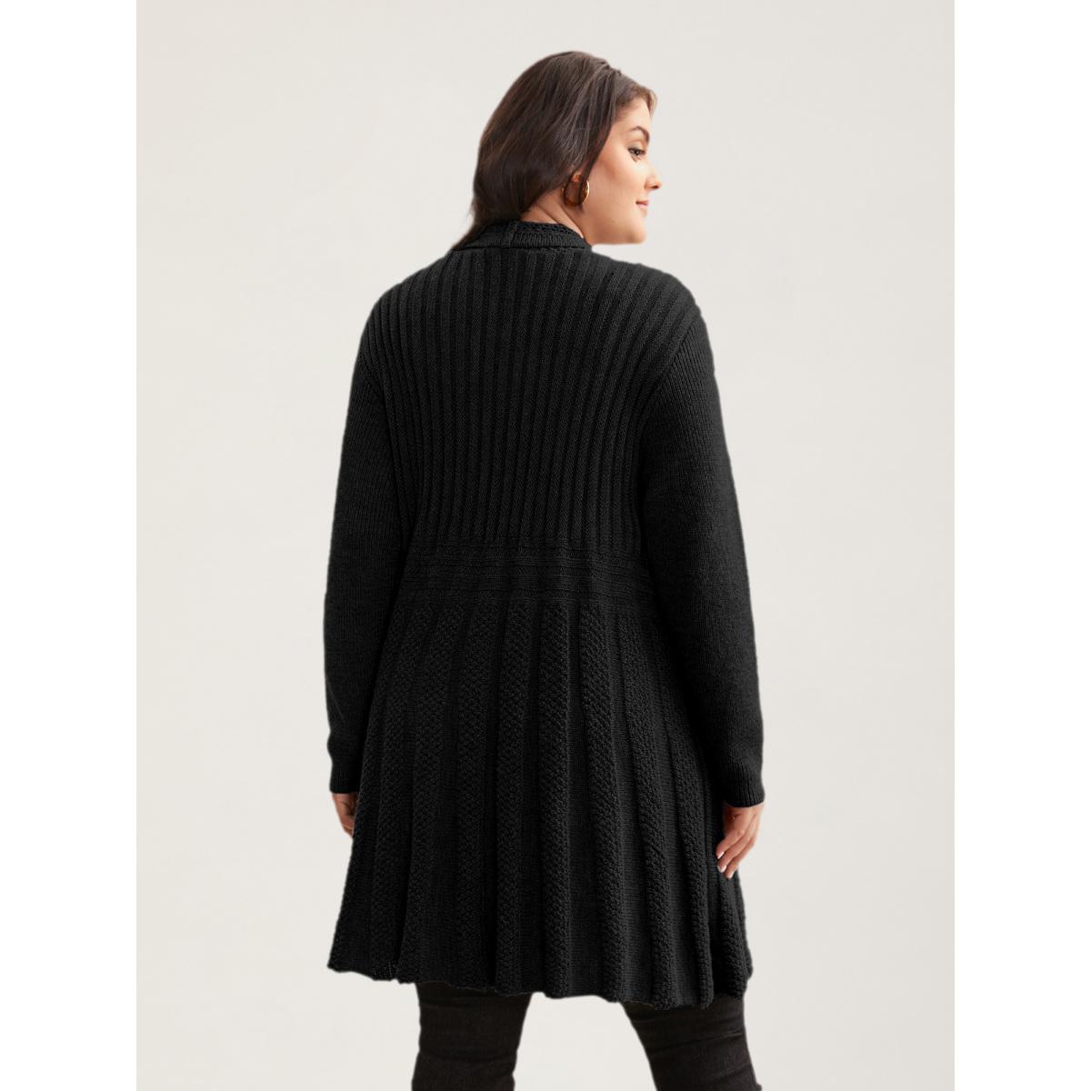 Plus Size Plain Textured Kimono Collar Cardigan Black Women Timeless Loose Long Sleeve Elegant Cardigans BloomChic 28/5X Product Image